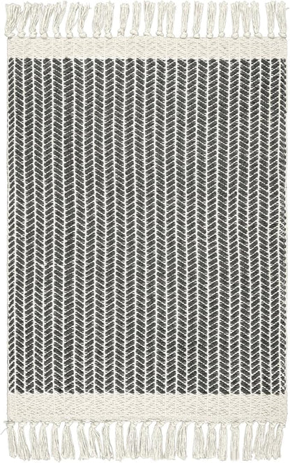 Lahome Boho Living Room 3x5 Washable Rugs for Entryway Lightweight Woven Grey Mat with Tassels, Farmhouse Bathroom Rug Non Shedding Area Carpet for Bedroom Office Camper RV Decor