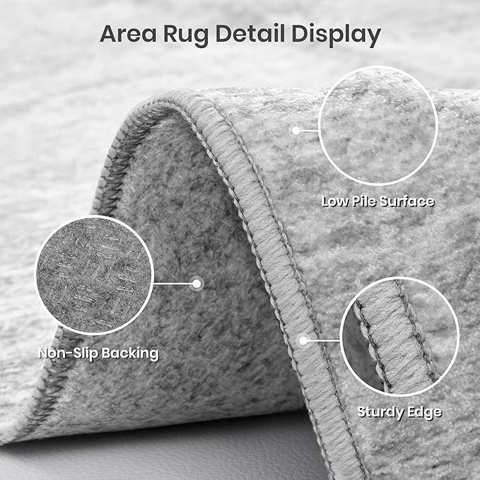 Valenrug Washable Rugs 5x7 - Non Slip 5x7 Area Rugs for Living Room, Stain Resistant Area Rugs for Bedroom, Foldable Machine Washable Area Rug(5'x7', Grey)