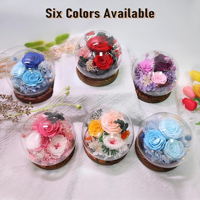 FIACO Valentines Gifts for Her Preserved Flowers in Glass Dome Long-Lasting Eternal Roses Birthday Gifts for Women Mom Grandma Wife Girlfriend Forever Flowers for Delivery Prime