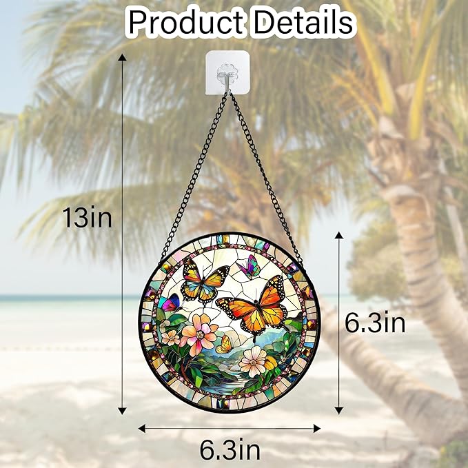 DASTOLL Stained Glass Window Hanging, Butterflies Flying in The Sky Suncatcher for Doors Home Sun Catchers Decoration and Christmas, Mother's Day Birthday Gifts for Women, Men, and Mom 14.9x14.9 in