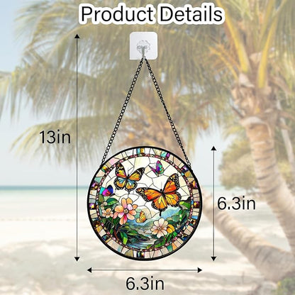 DASTOLL Stained Glass Window Hanging, Butterflies Flying in The Sky Suncatcher for Doors Home Sun Catchers Decoration and Christmas, Mother's Day Birthday Gifts for Women, Men, and Mom 14.9x14.9 in
