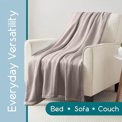 King Size 100% Cotton Mink Blanket | Super Soft Breathable Lightweight Throw Blanket | All-Season Knit Blanket | Versatile Hotel Luxury | Easy Care