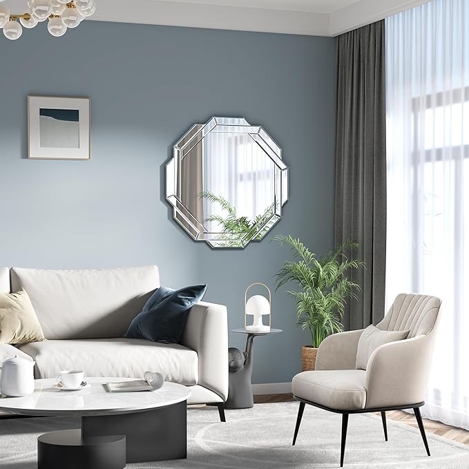 Bathroom Mirror-24”X24” Wall Mirrors Decorative, Beveled Edge Frameless Mirror for Wall, Bathroom, Vanity Room, Bedroom, Living Room and Enterway