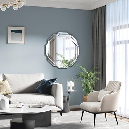 Bathroom Mirror-24”X24” Wall Mirrors Decorative, Beveled Edge Frameless Mirror for Wall, Bathroom, Vanity Room, Bedroom, Living Room and Enterway