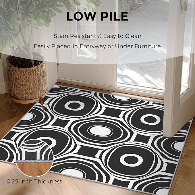 Black and White Geometric Rugs for Home Decor, 5x6 ft, Ring Circle Area Rugs for Living Room, Soft Non Slip Washable Modern Abstract Carpet Bedroom Decorations Dt-Ghf-31