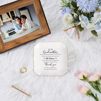 Godmother Gift Trinket Dish Jewelry Tray - To My Godmother Christmas Valentines Mother's Day Birthday Gifts for Godmother from Goddaughter, Madrina Gifts - Thank You for Being My Godmother