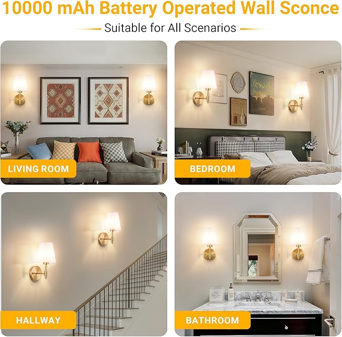 Battery Operated Wall Sconce: Renter Friendly Peel and Stick Adhesive Wall Light Easy to Install, Rechargeable Wireless Wall Lamp for Bedroom Living Room DIY Home Wall Decor