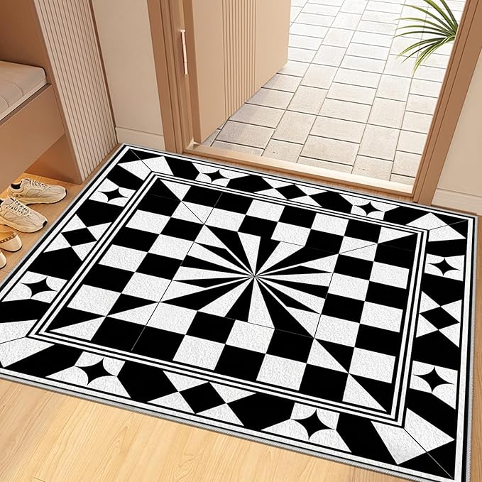 Black and White Checkered Rug, Checkered Rug, Modern Geometric Pattern Carpet, Retro Machine Washable Non Slip Area Rugs, Contemporary Rugs for Living Room/Bedroom 6x8