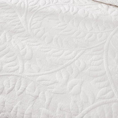 MarCielo 100% Cotton Quilt Set - 3-Piece Embroidered Farmhouse Bedspread & Shams, All-Season Breathable Bedding(Bright White,King)