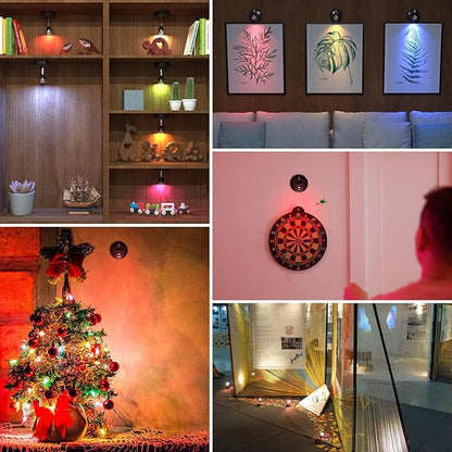 Wireless LED Spotlight Indoor Color Changing Battery Operated Mini Up Light Stick On Anywher with Timer & Dimmer 60 Lumens 13 RGB Colour for Display Artwork Home Decor