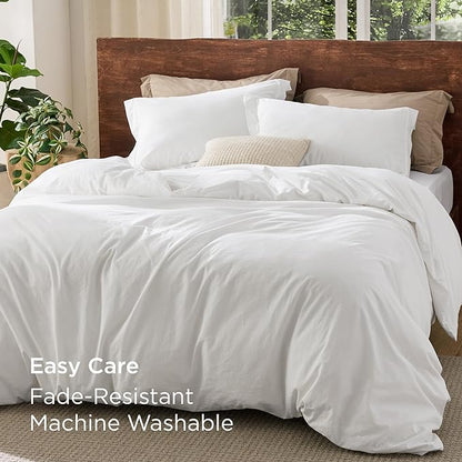 Bedsure 100% Washed Cotton Duvet Cover Oversized Queen - Natural White Minimalist Cotton Duvet Cover Linen Like - GentleSoft™ Plain Simple Bedding (Natural White,Oversized Queen, 98"x98")