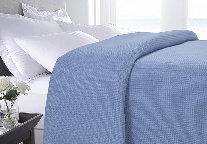 DOLLCENT 100% Cotton Twin Size Blanket for Bed, Premium Soft Combed Lightweight Blankets, Washed Breathable Cozy Bed Throw Blanket, Blue Twin Cotton Blankets for All Season: Blue (66"x90")