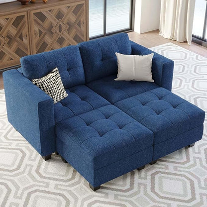 Belffin Modular Sectional Sofa with Storage Ottoman Modern Fabric L Shaped Couch with Chaise for Small Spaces Blue