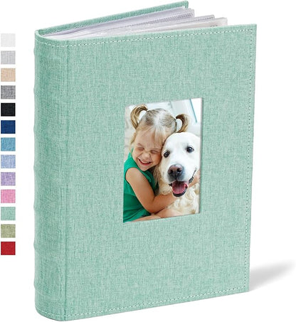 Vienrose Photo Album 4x6 300 Photos Linen Frame Cover with Memo Areas Photobook Large Capacity Slip-in Pictures Book for Wedding Baby Vacation, Green