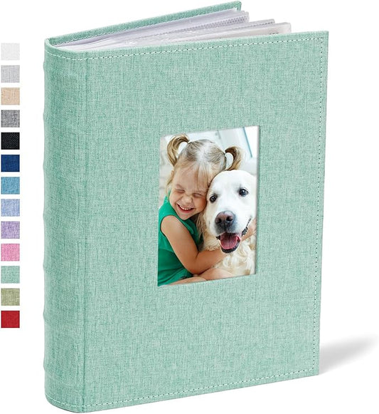 Vienrose Photo Album 4x6 300 Photos Linen Frame Cover with Memo Areas Photobook Large Capacity Slip-in Pictures Book for Wedding Baby Vacation, Green