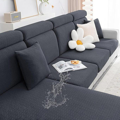 Smiry Waterproof Couch Cushion Covers, Stretch Jacquard Thick Sofa Cushion Covers, Washable Seat Slipcover Elastic Furniture Protector for Pets, Kid (Back Cover M, Dark Grey)