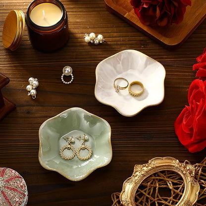 8 Pcs Ceramic Trinket Dish Lotus Leaf Jewelry Tray Small Ring Dish for Earrings, Rings, Jewelry Holder, Key Bowl(White,Green)