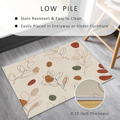 Bohemian Rug, Large 8x12 Area Rugs Modern Simple Abstract Line Art Leaf Pattern for Living Room, Bedroom, Bohemian Home Decor Accessories Indoor Carpet, Non Slip & Machine Washable