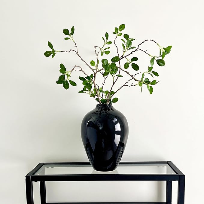 Willowy 10 Inch Glossy Porcelain Vase - Large Black Ceramic Vase, Black Vases for Centerpieces, for Home Decor, Tall Vase for Flowers, Modern Vases for Flowers