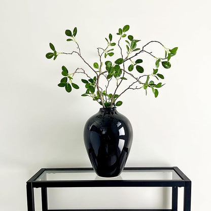 Willowy 10 Inch Glossy Porcelain Vase - Large Black Ceramic Vase, Black Vases for Centerpieces, for Home Decor, Tall Vase for Flowers, Modern Vases for Flowers
