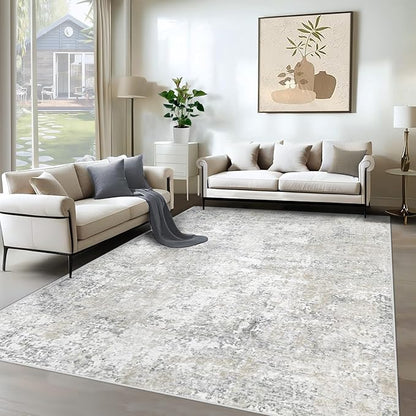 6x9 Area Rugs for Living Room, Washable Modern Abstract Large Rug Neutral Soft Non Slip Kids Rug Stain Resistant Indoor Carpet for Bedroom Nursery Dining Room Playroom Home Office(Beige Grey, 6'x9')