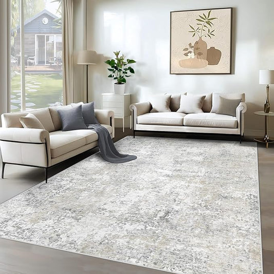 6x9 Area Rugs for Living Room, Washable Modern Abstract Large Rug Neutral Soft Non Slip Kids Rug Stain Resistant Indoor Carpet for Bedroom Nursery Dining Room Playroom Home Office(Beige Grey, 6'x9')