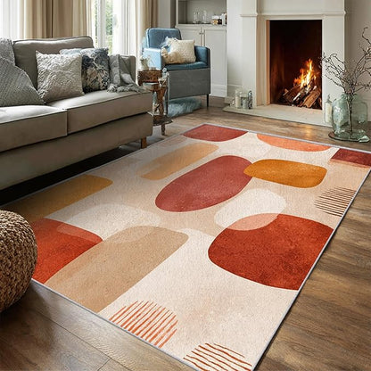 Boho Rug, 5x7 Area Rugs Retro Geometric Abstract Simple Pattern for Living Room, Bedroom, Boho Home Decor Accessories Indoor Carpet, Non Slip & Machine Washable