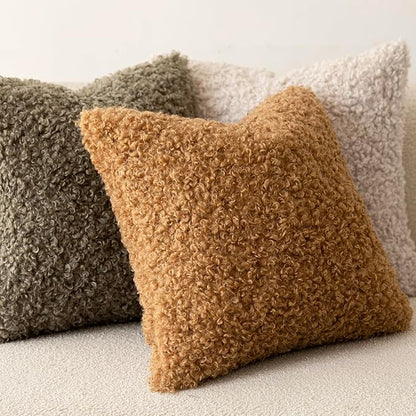 Foindtower 2 Pieces 16x16 Inch Sage Green, Faux Fur Throw Pillow Cover Accent Sherpa Pillow Fuzzy Soft Pillowcases Sheepskin Decorative Fleece Cushion Case for Bed Couch Living Room