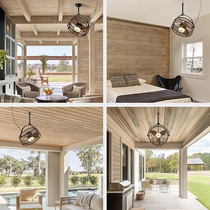 CROSSIO Outdoor Ceiling Fan with Lights, 23‘’ Waterproof Gazebo Fan with Remote Control Smart App, Plug in Caged Ceiling Fan for Patios, Pergola Porch