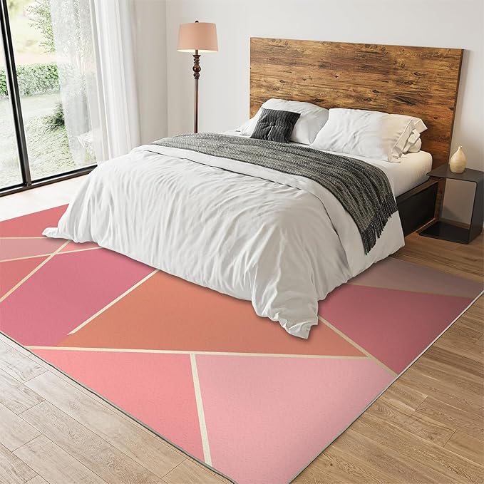 Pink Magenta Orange Irregular Geometric Area Rug, Nordic Simple Gradient Stitchin Print Large Rugs, Machine Washable Breathable Durable Carpet for Front Entrance Floor Living Room Decor,2 x 3ft