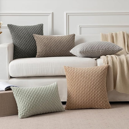 Kevin Textile Throw Pillow Covers 20x20 Decorative Corduroy Farmhouse Cushion Covers Pillowcase for Couch Sofa Bedroom Car Set of 2 Dark Grey