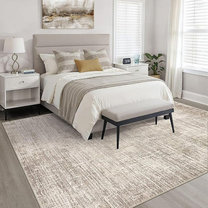 7x9 Area Rug Living Room: Washable Large Neutral Brown Rug Abstract Soft Modern Stain Resistant Indoor Floor Non-Slip Carpet for Bedroom Nursery Kids Office Playroom Dining Room Under Table Home