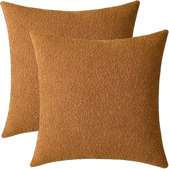 Jeneoo Amber Yellow Decorative Square Thick Throw Pillow Covers Fine Textured Boucle Couch Cushion Cases for Sofa Decor, Set of 2, 20 x 20 Inch