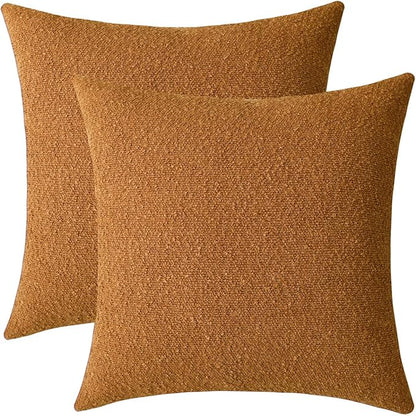 Jeneoo Amber Yellow Decorative Square Thick Throw Pillow Covers Fine Textured Boucle Couch Cushion Cases for Sofa Decor, Set of 2, 20 x 20 Inch