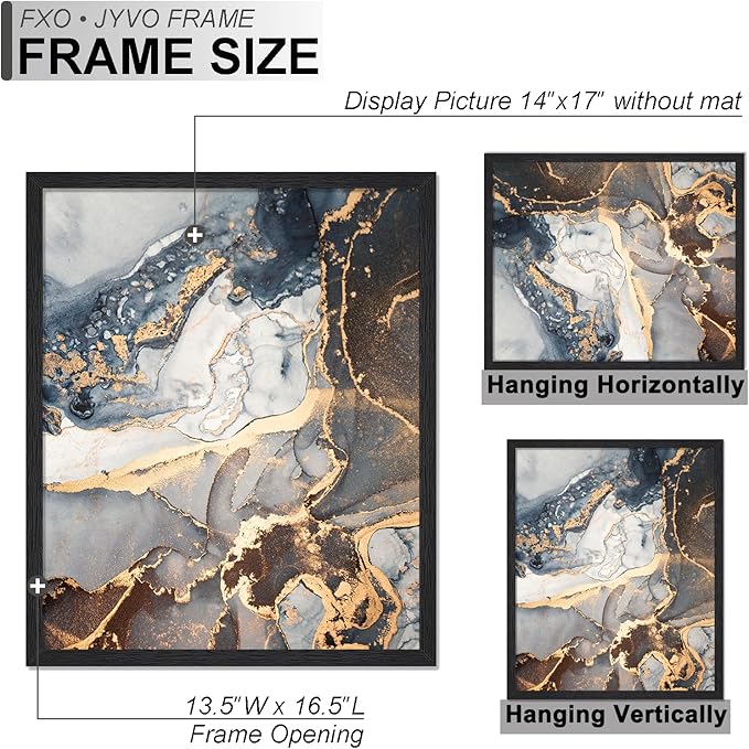 Engineered Wood 14x17 Picture Frame Set of 6, Black Frame for 14 x 17 Inch Picture Poster Photo, Light Weight 14 by 17 Frame with Wood-grain for Wall - 6 Pack/Black/14 x17