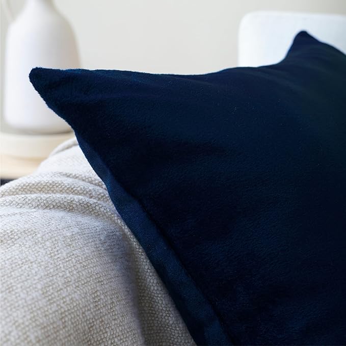 Encasa XO Velvet Throw Pillow Covers 12x12 in (30x30 cm) - Navy Blue - No Inserts, Pack of 2 Cases | Solid Plain Dyed Soft & Smooth, Square Decorative Cushion Covers for Living & Bedroom