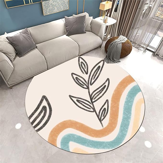 Mid-Century Round Area Rug, 3ft, Bohemian Washable Entryway Rug, Simple Modern Art Bedroom Rug, Non-Slip Soft Living Room Round Rug for Kids Room Home Office Decoration