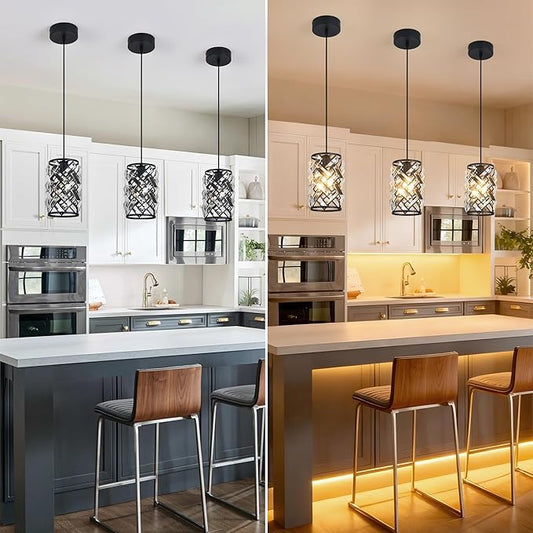 3 Pack Black Pendant Lights Kitchen Island, Kitchen Island Dining Room Light Pendant Lighting Fixtures High end Crystal Chandelier Over Island Table Modern Hanging Light for Bar Dining Room