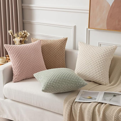 Kevin Textile Pack of 2 Corduroy Decorative Throw Pillow Covers 24x24 Inch Soft Boho Striped Pillow Covers Modern Farmhouse Home Decor for Spring Sofa Living Room Couch Bed Light Green
