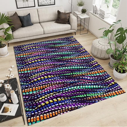 Trippy Creative Colorful Geometric Lines Area Rug, Modern Creative Bohemian Style Print Large Carpet, Machine Washable Breathable Durable Carpet for Front Entrance Floor Living Room Decor,5 x 7ft