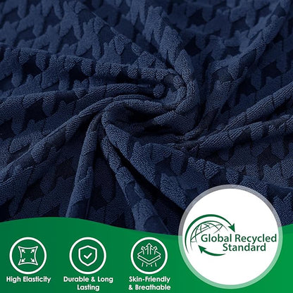 MAXIJIN Couch Cushion Covers for Sectional Sofa, Stretch Sofa Cushion Cover Washable Furniture Protector with Elastic Bottom & Non-Slip Strap for Pets Kids (1PC Chaise Cover, Navy Blue)