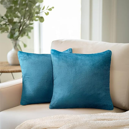 PAVILIA Teal Blue Throw Pillow Covers 20x20 Set of 2, Decorative Pillow Cases for Bed Sofa Couch, Boho Aesthetic Accent Decor Cushion Bedroom Living Room, Velvet Square Euro Sham Cover, Turquoise Blue
