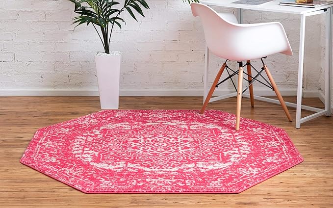 Rugs.com Arlington Collection Rug – 8 Ft Octagon Pink Medium-Pile Rug Perfect for Living Rooms, Kitchens, Entryways