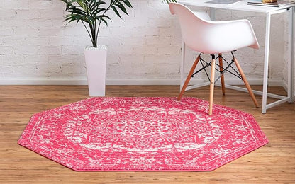 Rugs.com Arlington Collection Rug – 8 Ft Octagon Pink Medium-Pile Rug Perfect for Living Rooms, Kitchens, Entryways