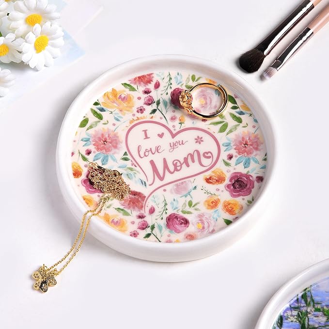 Potiera Ceramic Jewelry Tray, Decorative Ring Holder, Trinket Dish for Earrings Necklaces Watch Keys, Mother of the Bride Wedding Gifts, Mother's Day Birthday Christmas Gifts for Mom from Daughter