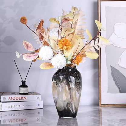 Hand Blown Smoke Glass Vase,Black Amber Vases Home Decor,Vintage Gray Glass Vase, Round Bubble Art for Flowers,Farmhouse Vases for Table Decor and Modern Home Unique Abstract Design (L)