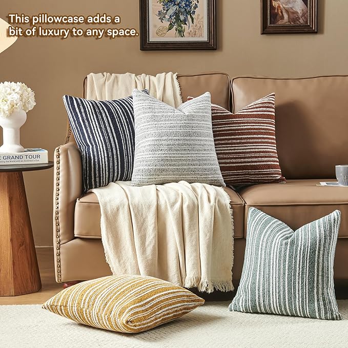 AmHoo Pack of 2 Textured Boucle Throw Pillow Covers Accent Striped Cozy Soft Decorative Couch Cushion Case for Chair Sofa Bedroom Living Room Home Decor 18 x 18-Inch Sage Green