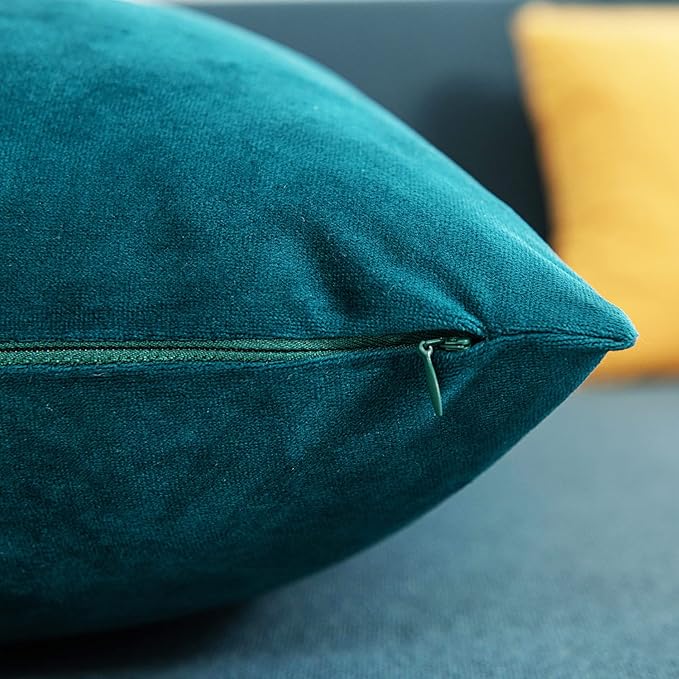Throw Pillow Cases 18x18 Teal: 2 Pack Cozy Soft Velvet Square Decorative Pillow Covers for Farmhouse Home Decor