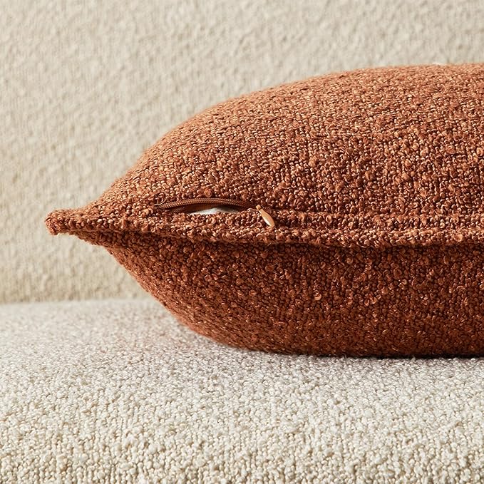JUSPURBET Rust Decorative Pillow Covers 26x26 Set of 2 Throw Pillow Covers for Couch Sofa Bed Cozy Boucle Textured Cushion Covers Cases with Hidden Zipper for Living Room Home Decor