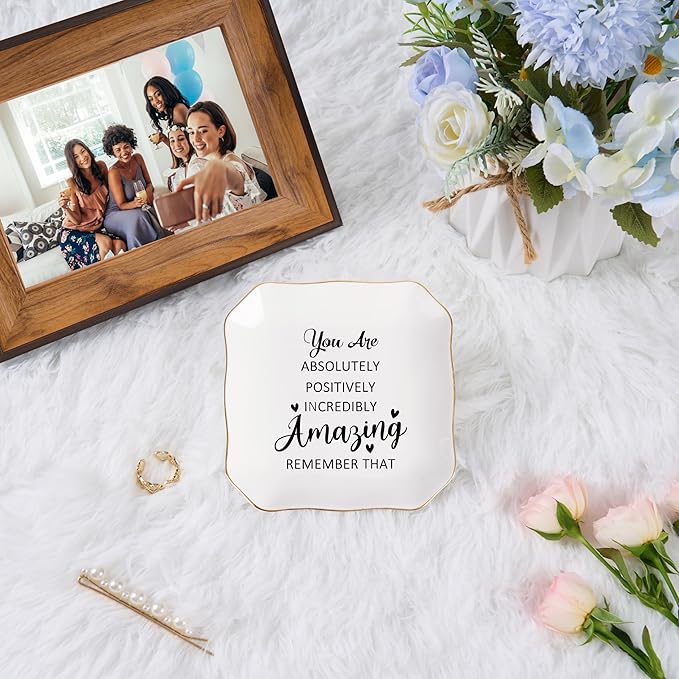 Birthday Gifts for Women Ring Jewelry Dish Tray, You Are Amazing Gifts for Women Friend Coworker Mom Sister Teacher Retirement Thank You Cheer Up Inspirational Encouragement Gift for Woman